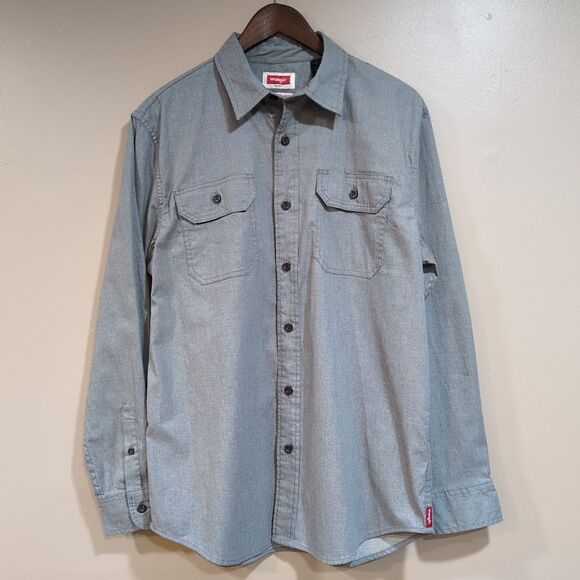Wrangler Flex Comfort Mens Medium Grey Button Down Long Sleeve ShirtUtility Work - Picture 1 of 9